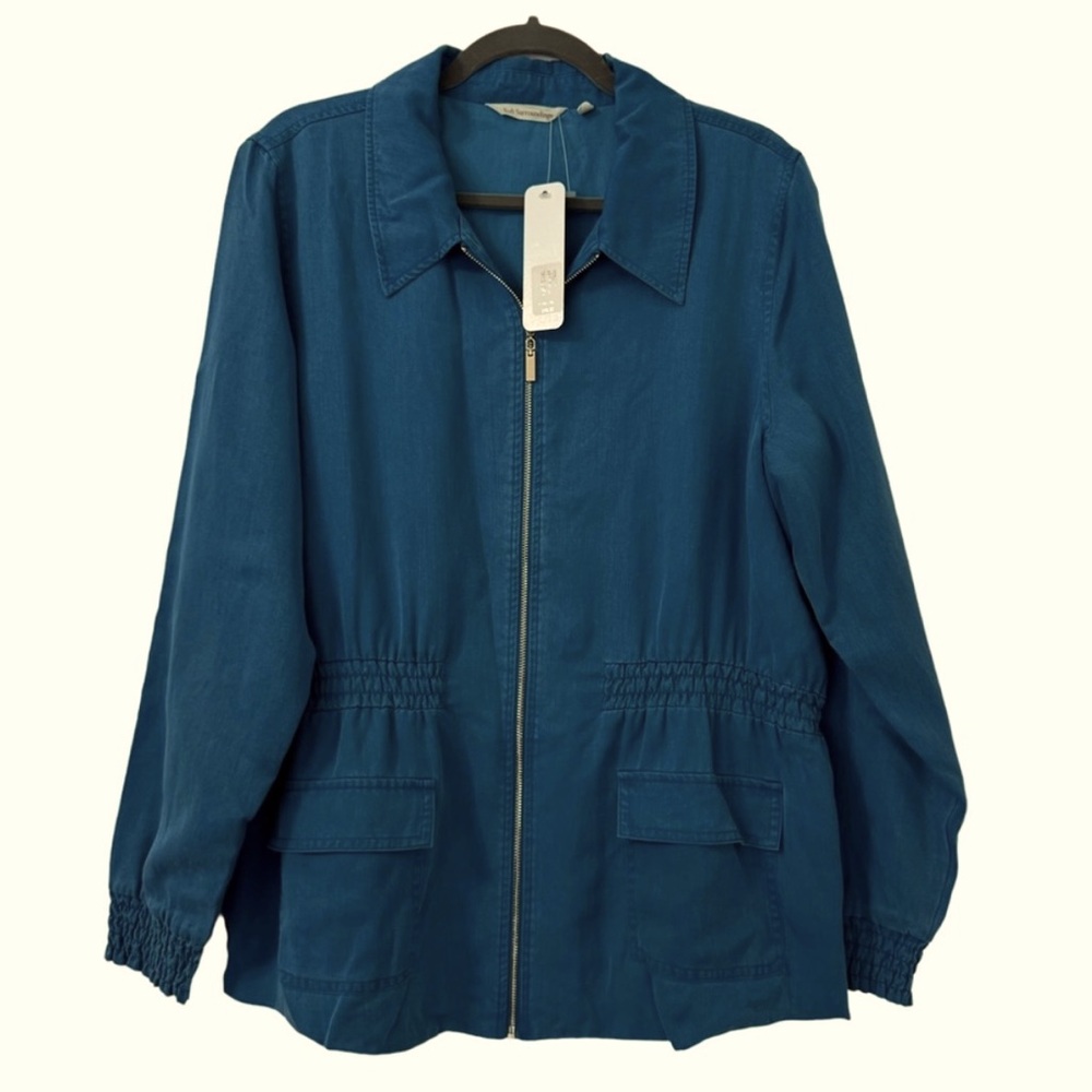Soft Surroundings Elastic Waist Utility Masina Teal Reef Jacket Pocket NWT Large - Picture 3 of 6